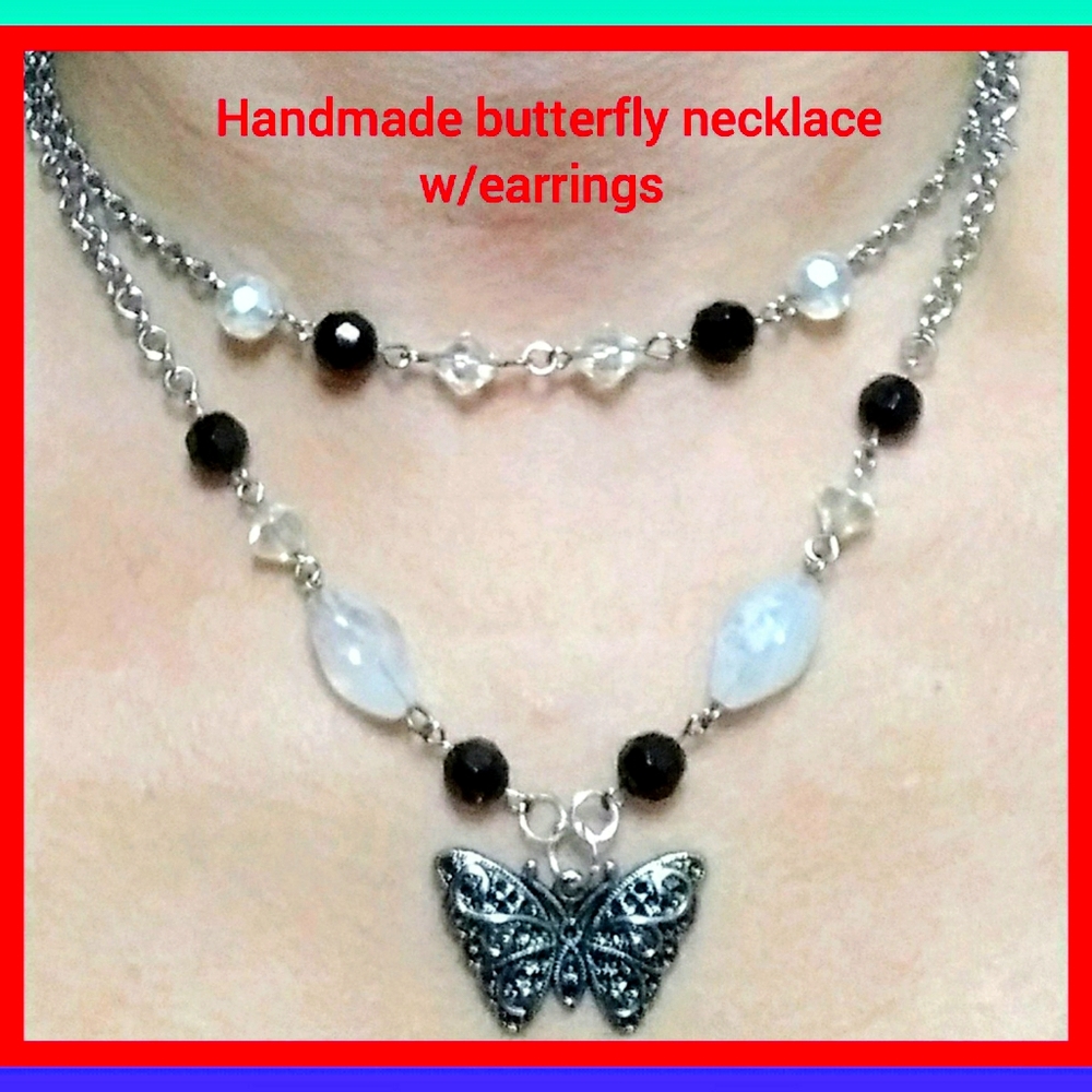 Handcrafted butterfly necklace and earrings